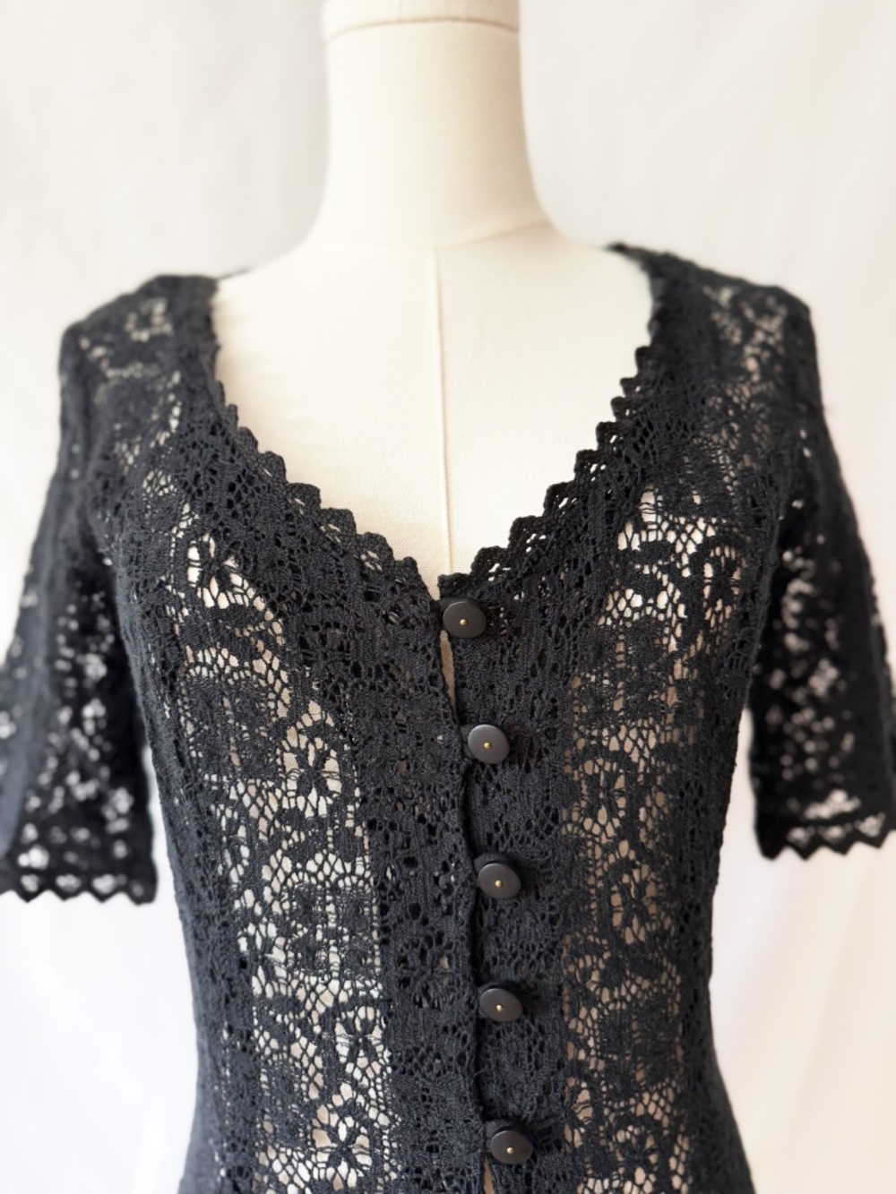Vintage Betsey Johnson Black Lace Dress M/L - Picture 2 of 9